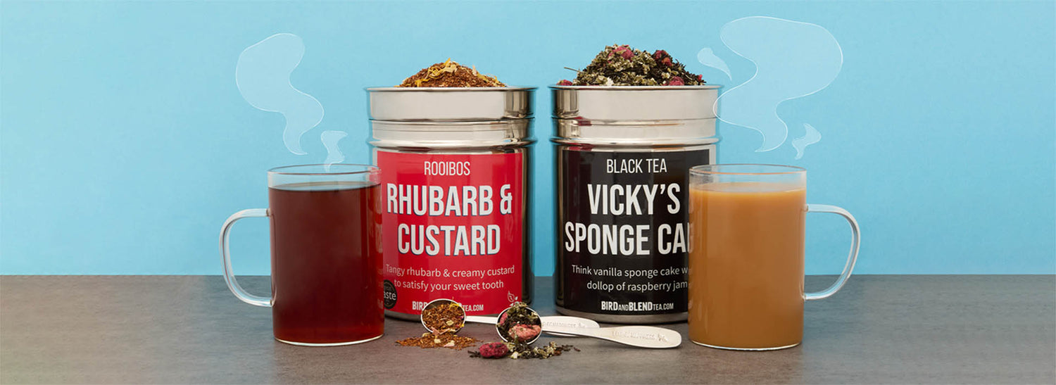 national tea day sweet treat teas including vicky sponge cakr tea and rhubarb and custard tea