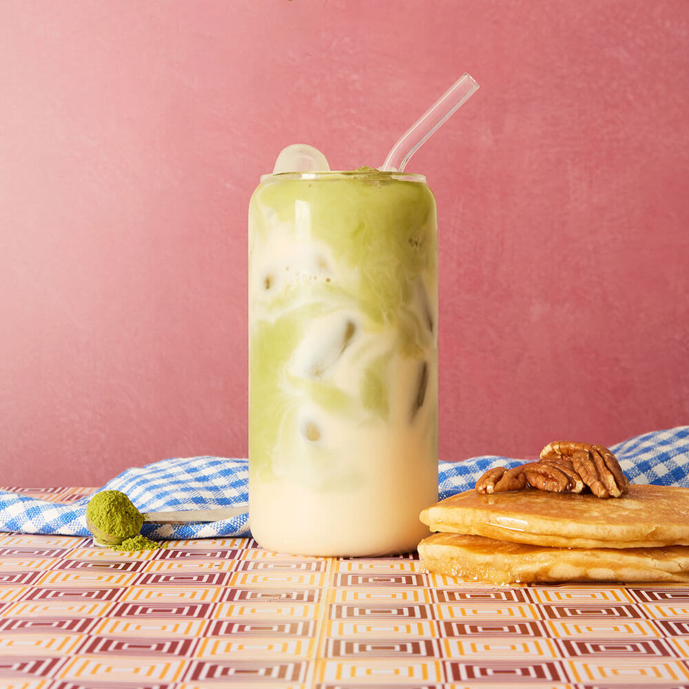 Maple Peacan Pancakes Matcha Iced Latte