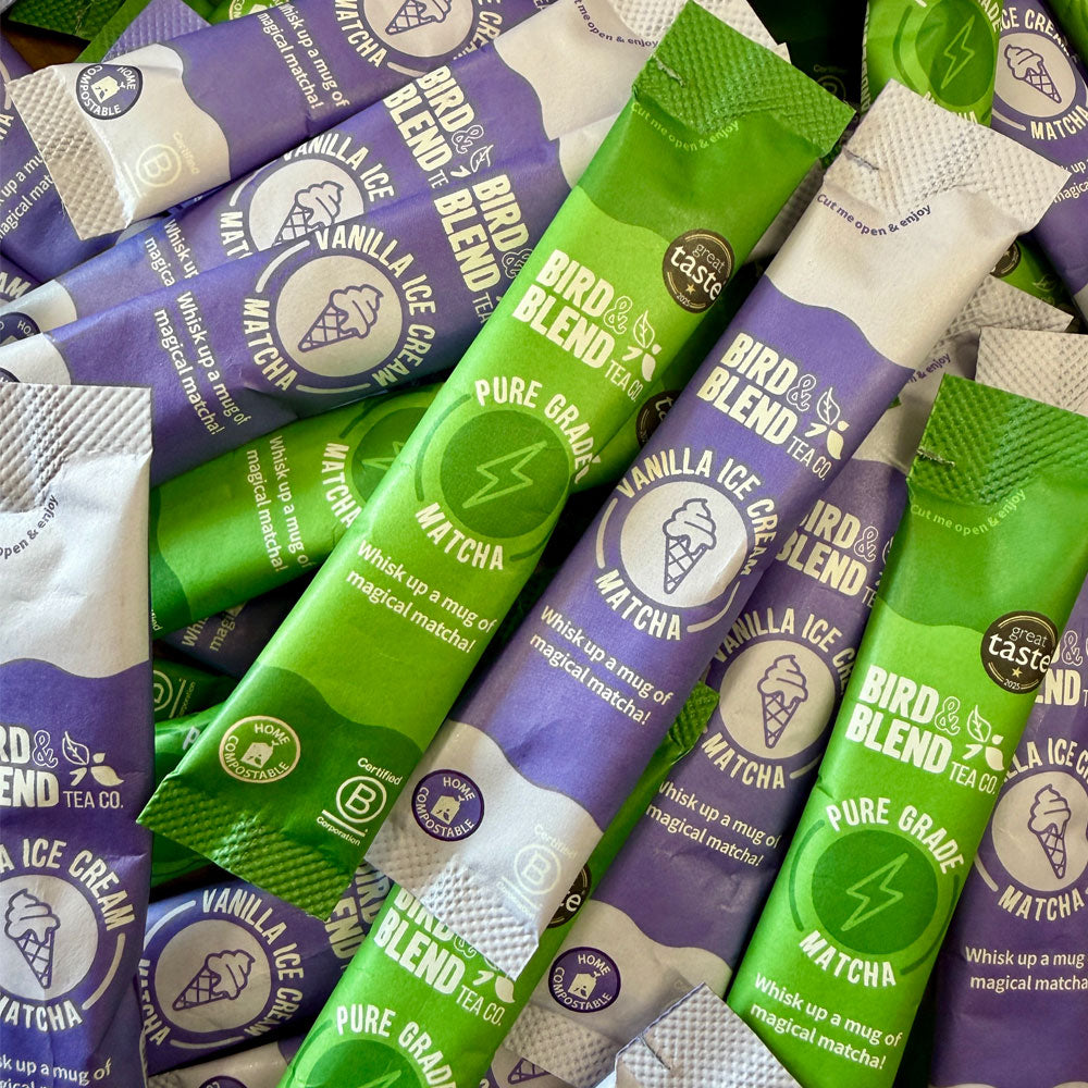 Vanilla ice cream matcha samples & ceremonial pure grade matcha sample sachets