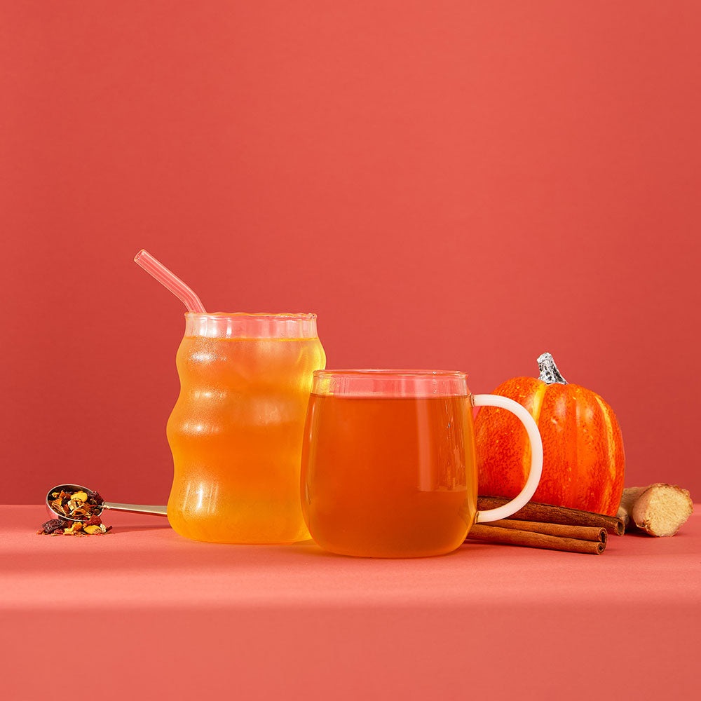 baby spice iced & hot tea & flavour profile & spoon filled with loose leaf tea