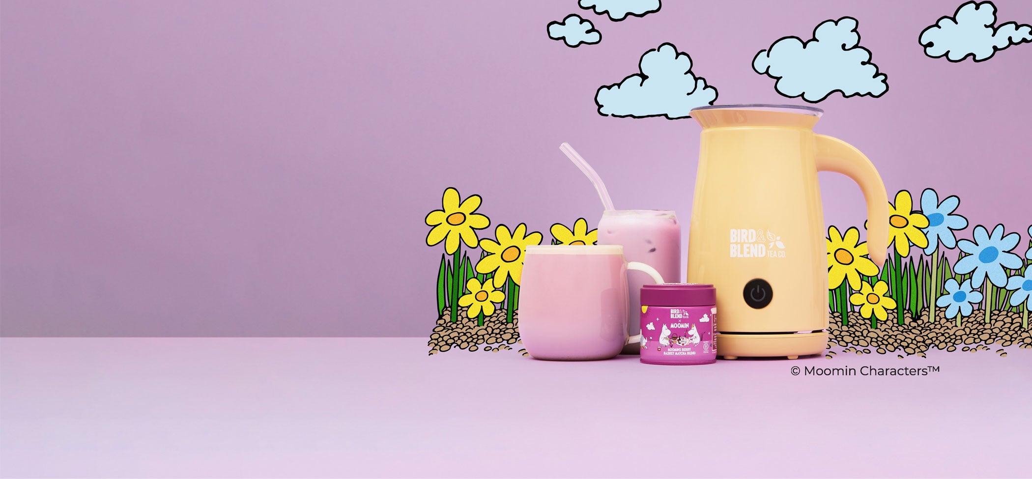 bamboo matcha latte magic whisk & moomins berry basket matcha blend tin & hot & iced matcha latte