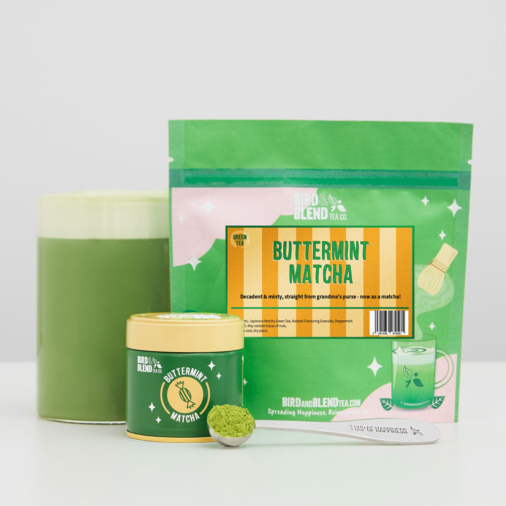 buttermint matcha pouch with tin