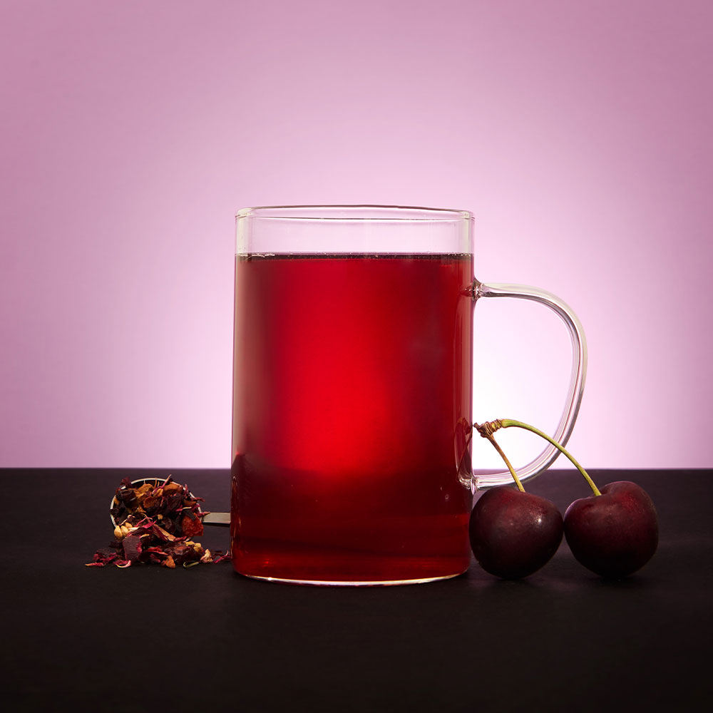 cherrified flavour focus cherry tea with perfect tea spoon and cherries