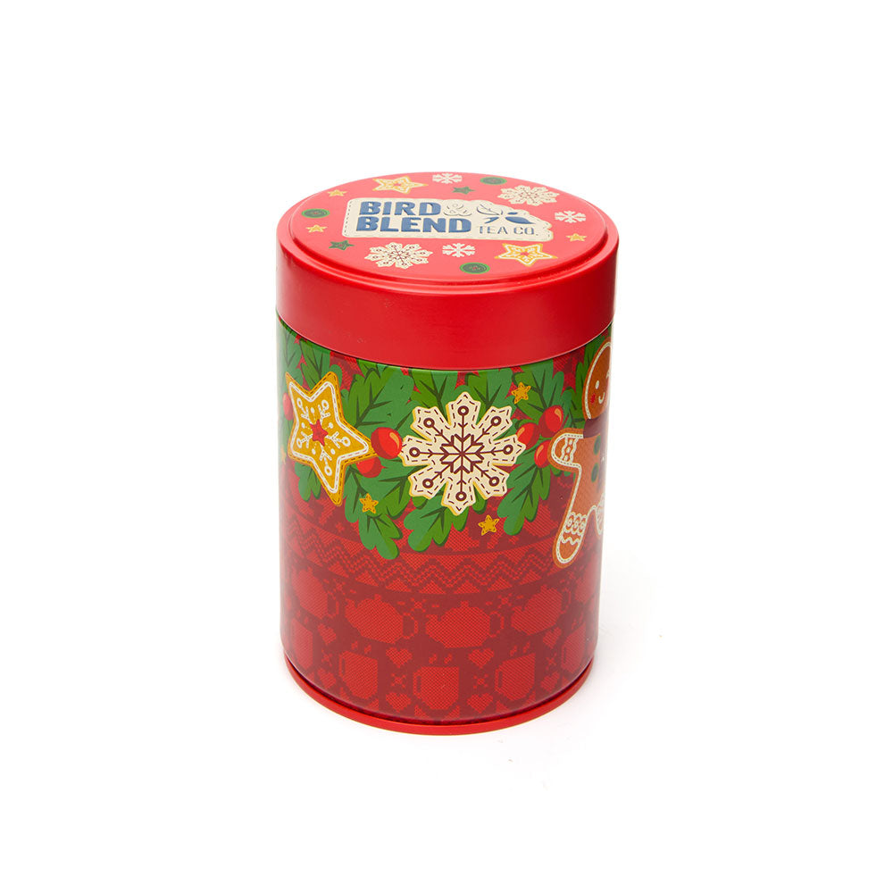 christmas 150g tea tin top and front of tin