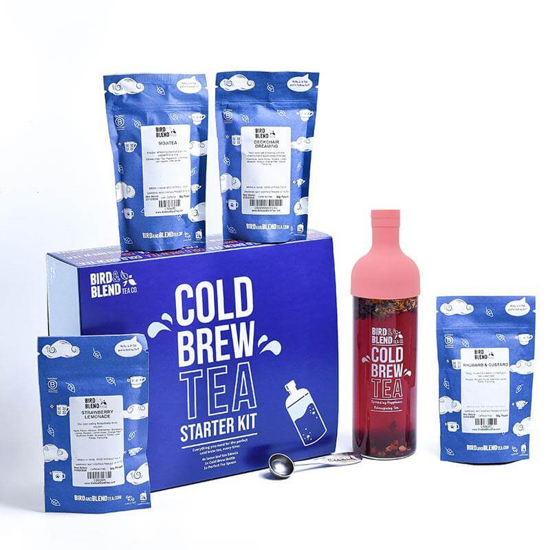 cold brew tea starter kit with pink cold brew tea bottle