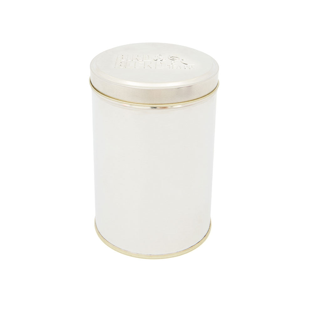 empty tea caddy silver tin