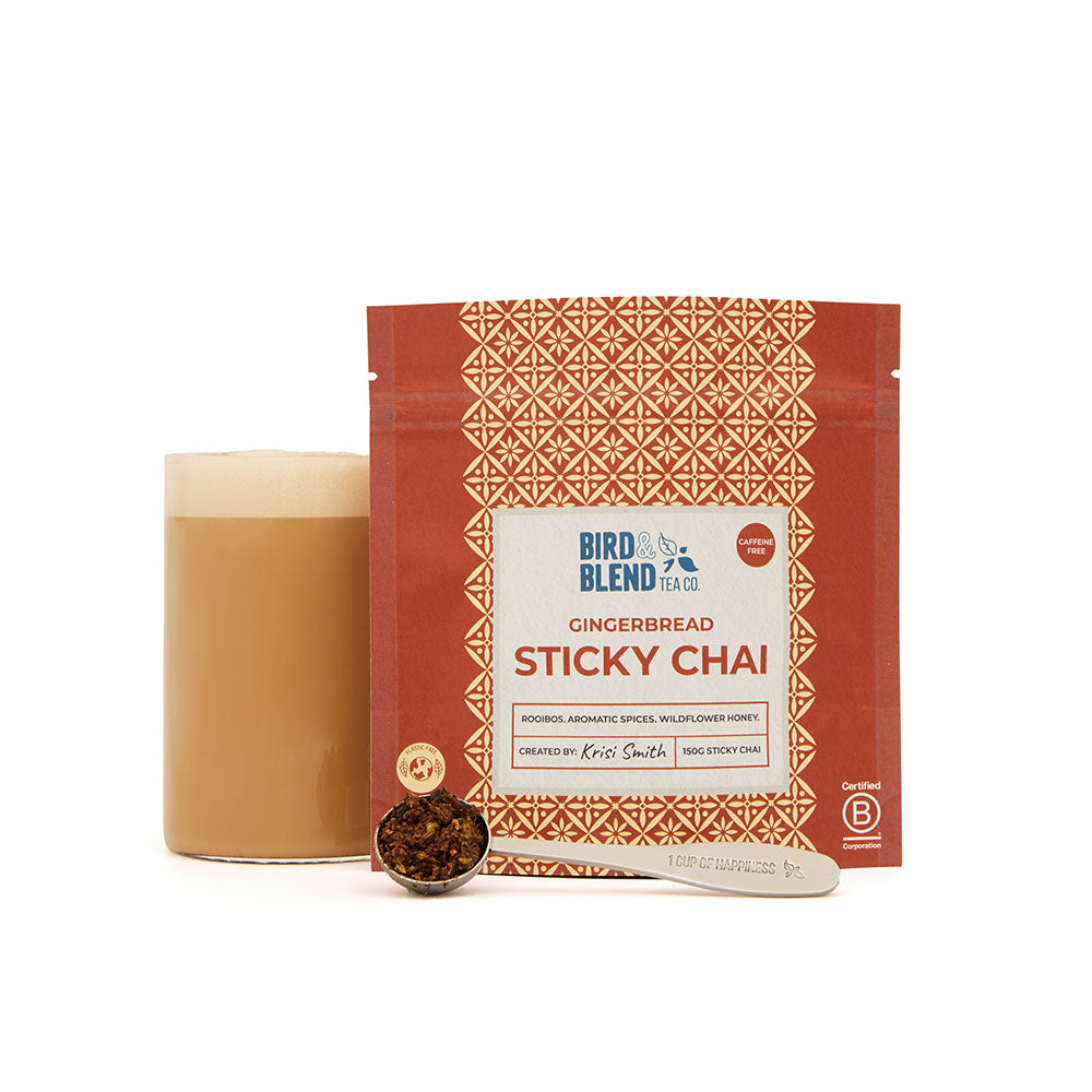gingerbread sticky chai pouch with hot tea