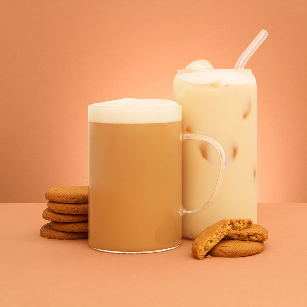 gingernut biscuit hot tea and iced