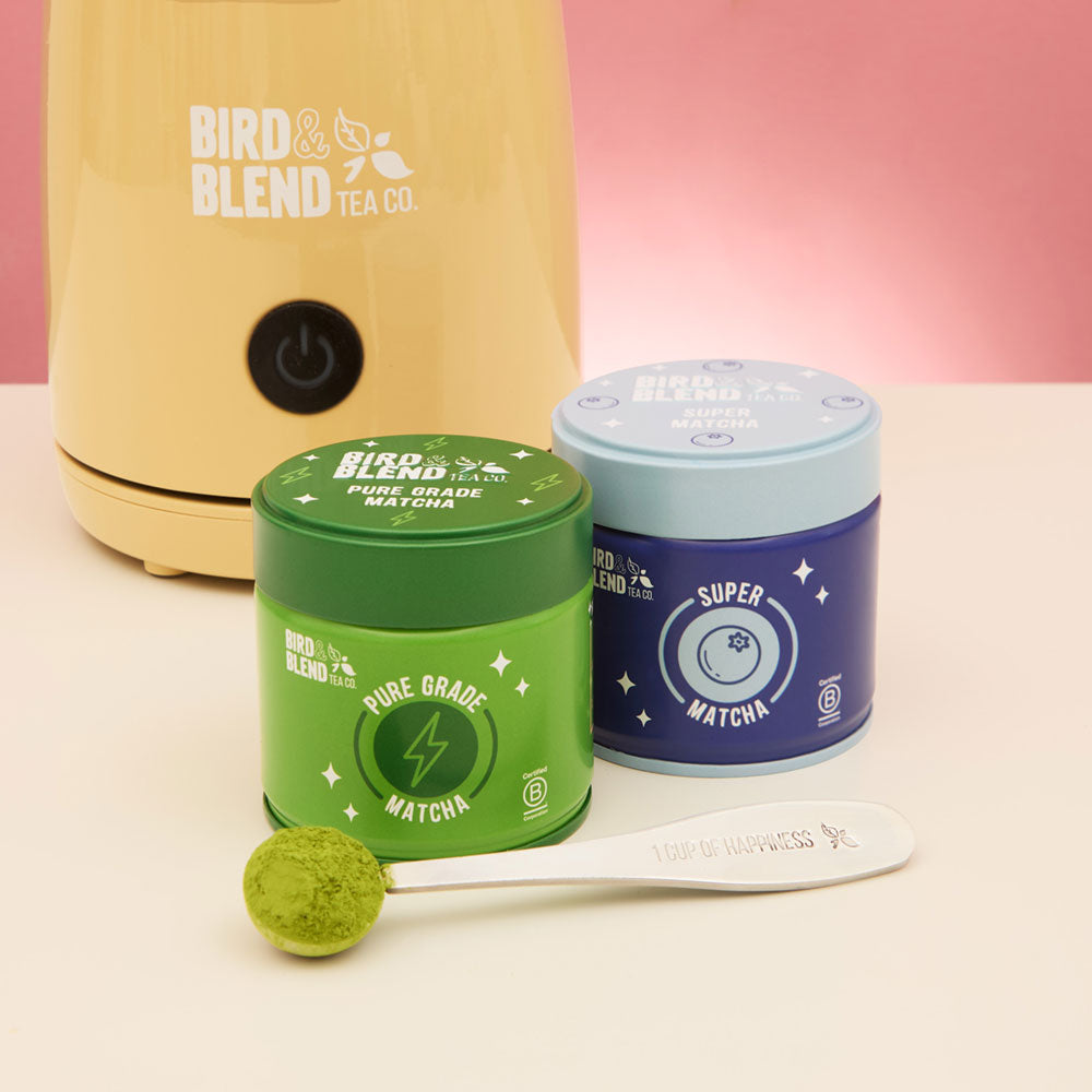 magic whisk with super and pure matcha tins