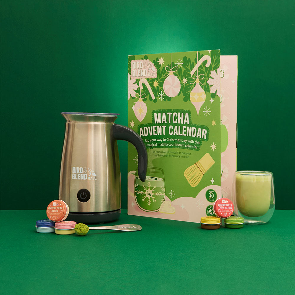 matcha advent calendar with steel whisk