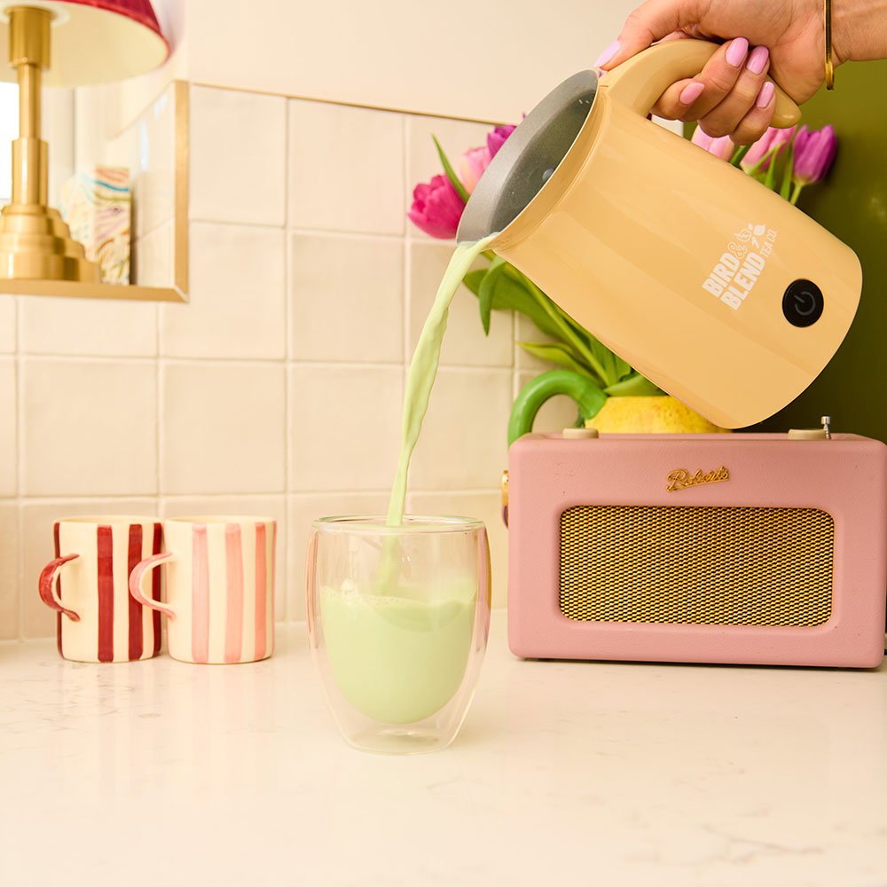 matcha being poured from whisk jug