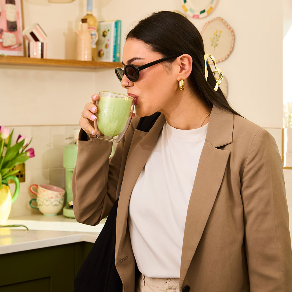 matcha latte being enjoyed