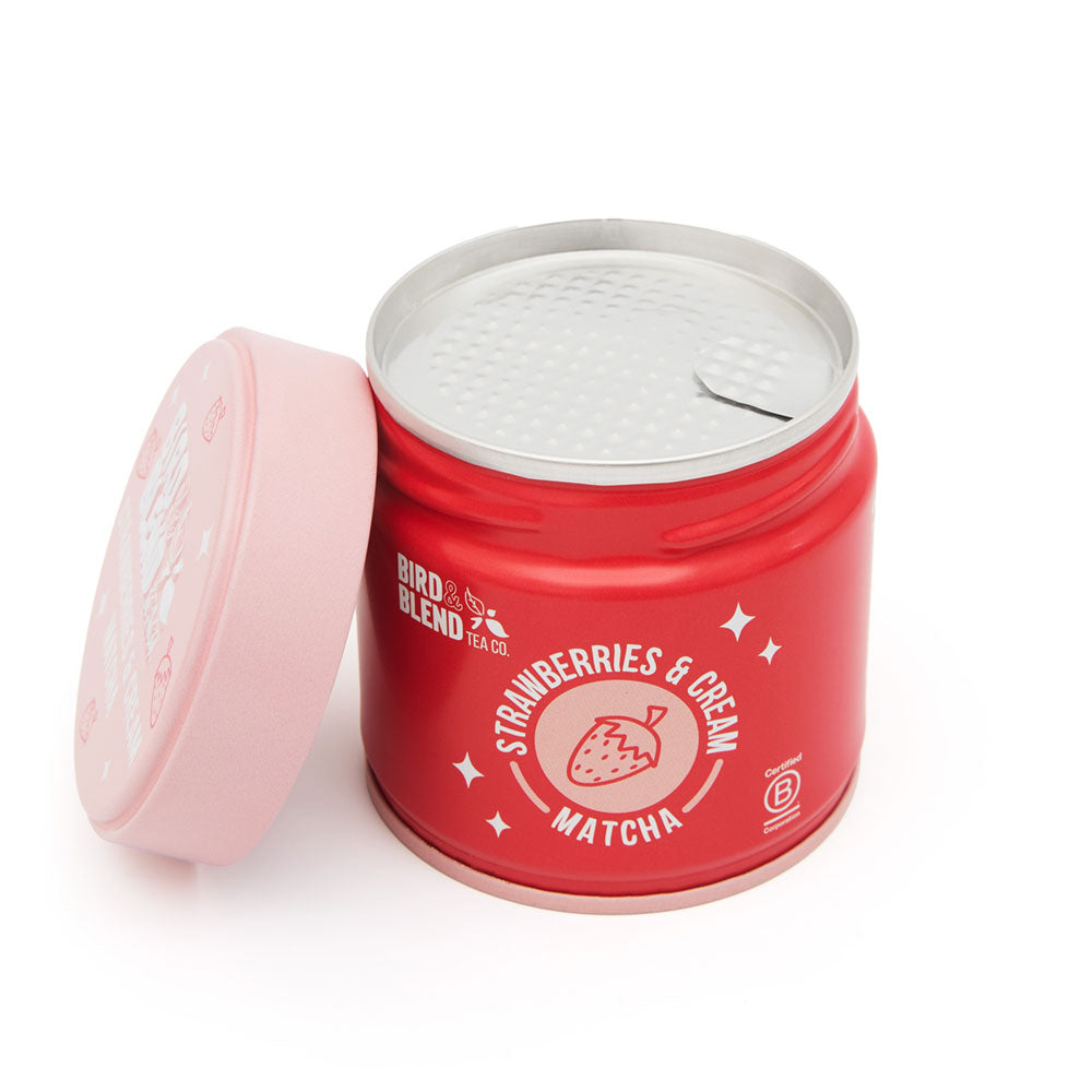 strawberries and cream matcha tin