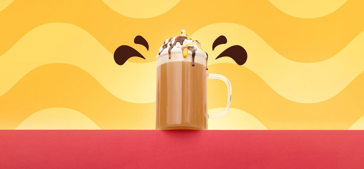 hot cream egg tea mega latte with whipped cream and chocolate and cream egg sauce