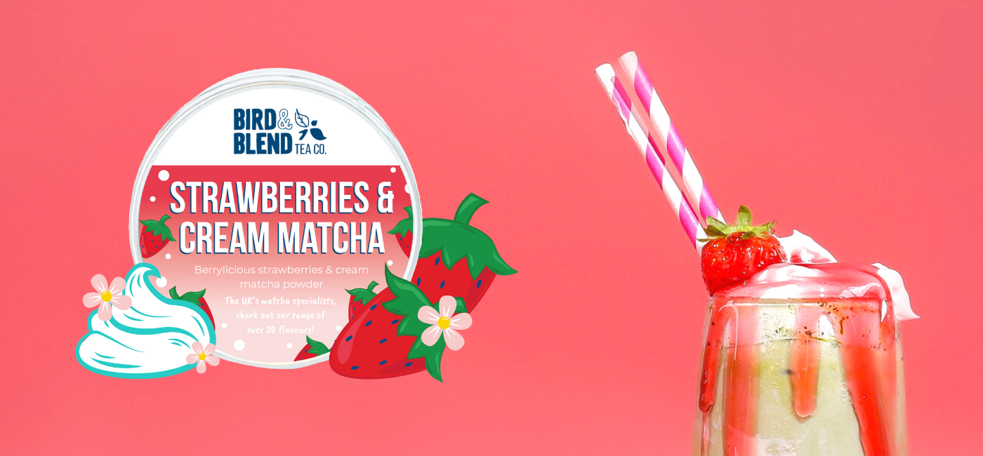 Strawberries and cream matcha blog banner