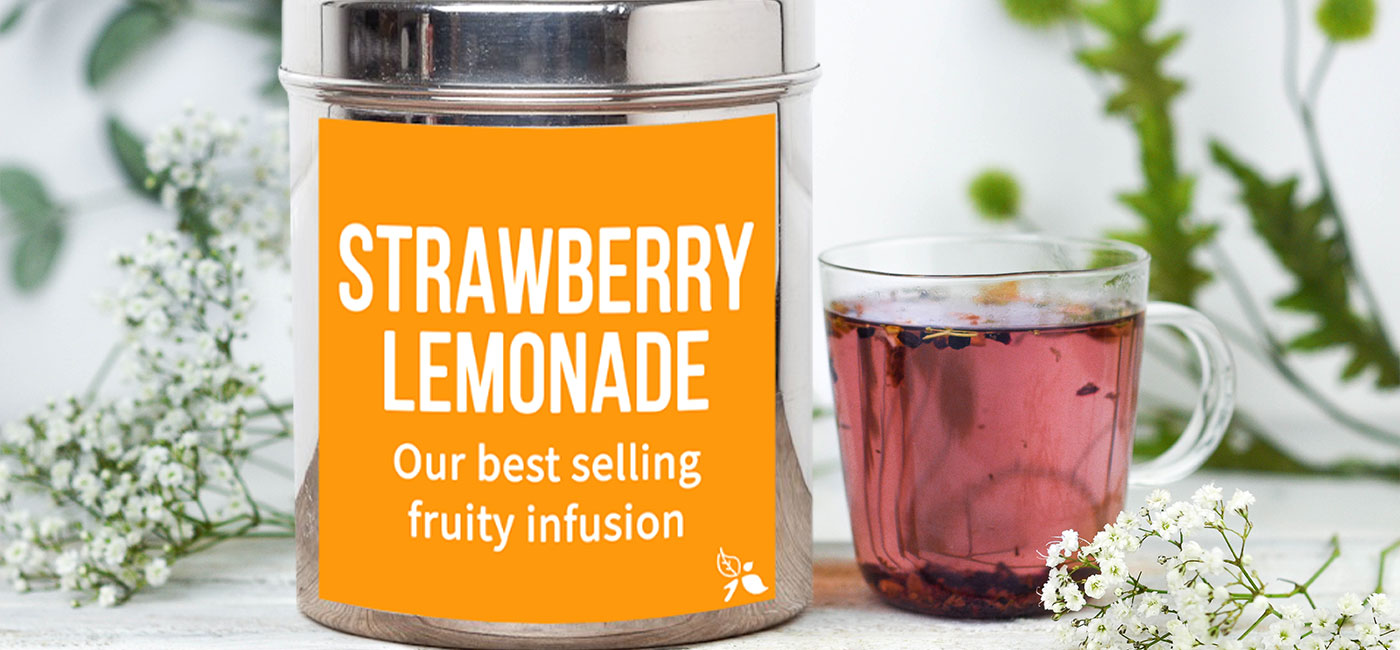 Bird & Blend Tea Co. Is fruit tea healthy? A big tea tin of fruit infusion tea Strawberry Lemonade