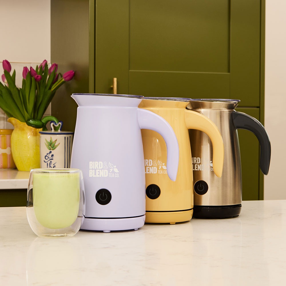 Matcha latte magic whisk in all colourways soft lilac &amp; bamboo gloss &amp; brushed steel