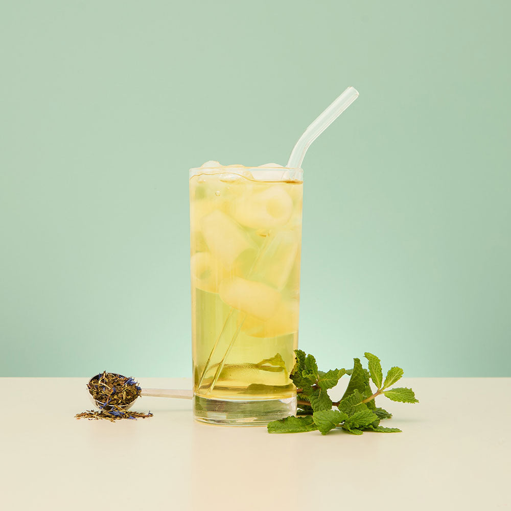iced buttermint tea and mint herb and perfect tea spoon