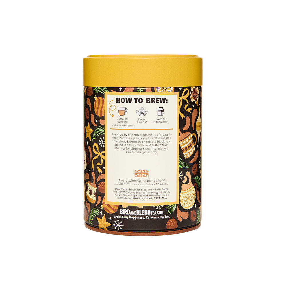 back of hazelnut praline tea tin