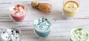 matcha rainbow coloured lattes
