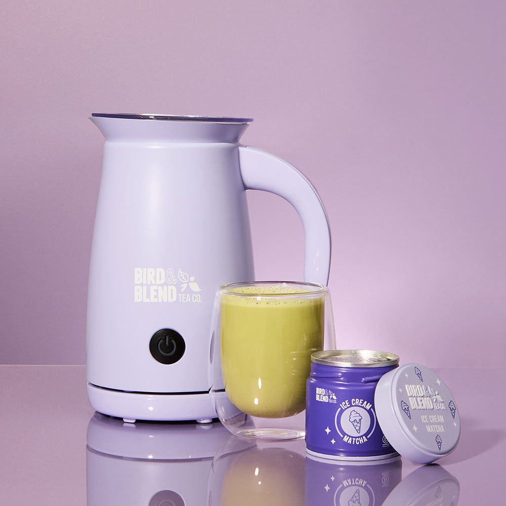 soft lilac matcha latte magic whisk & Vanilla Ice cream matcha tea