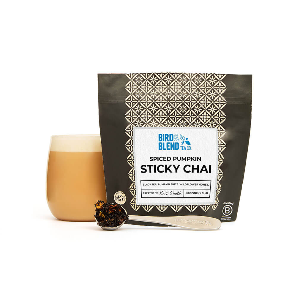 Spiced Pumpkin Chai Sticky Chai pouch &amp; hot sticky chai latte