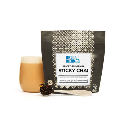 Spiced Pumpkin Chai Sticky Chai pouch &amp; hot sticky chai latte