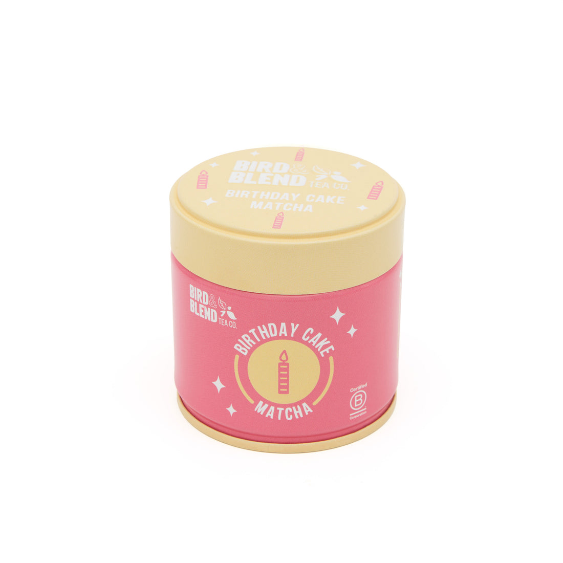 birthday cake matcha tin