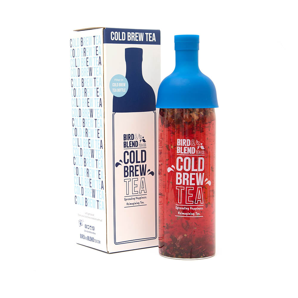 blue cold brew bottle with packaging
