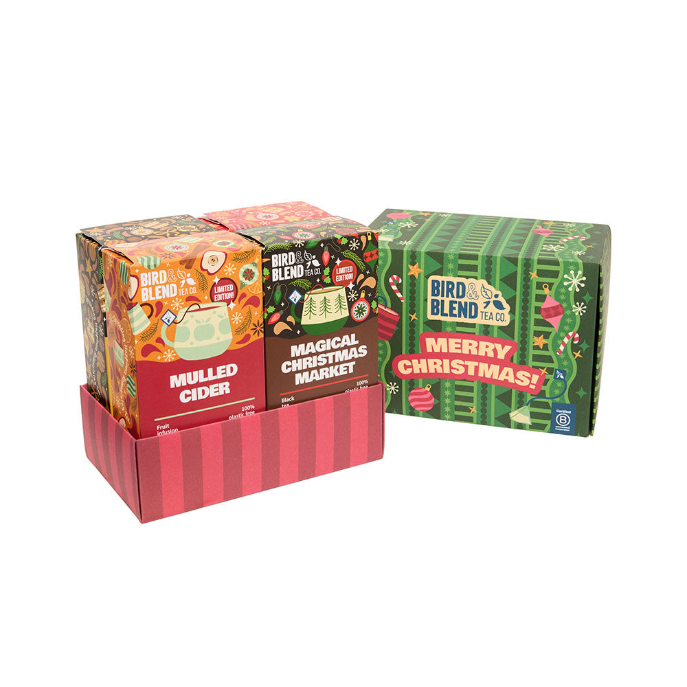 christmas tea bag selection box open showing 15p tea bag gifting boxes