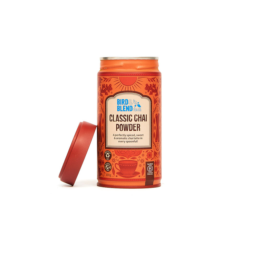 classic chai powder tin open