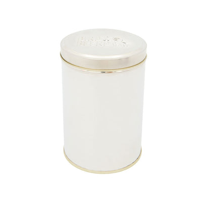 empty tea caddy silver tin