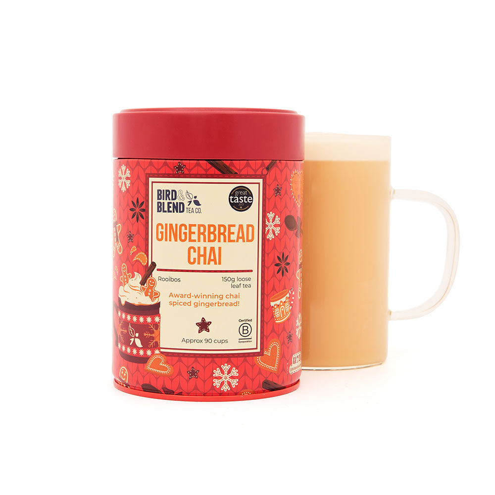 gingerbread chai 150g limited edition tea tin with hot tea