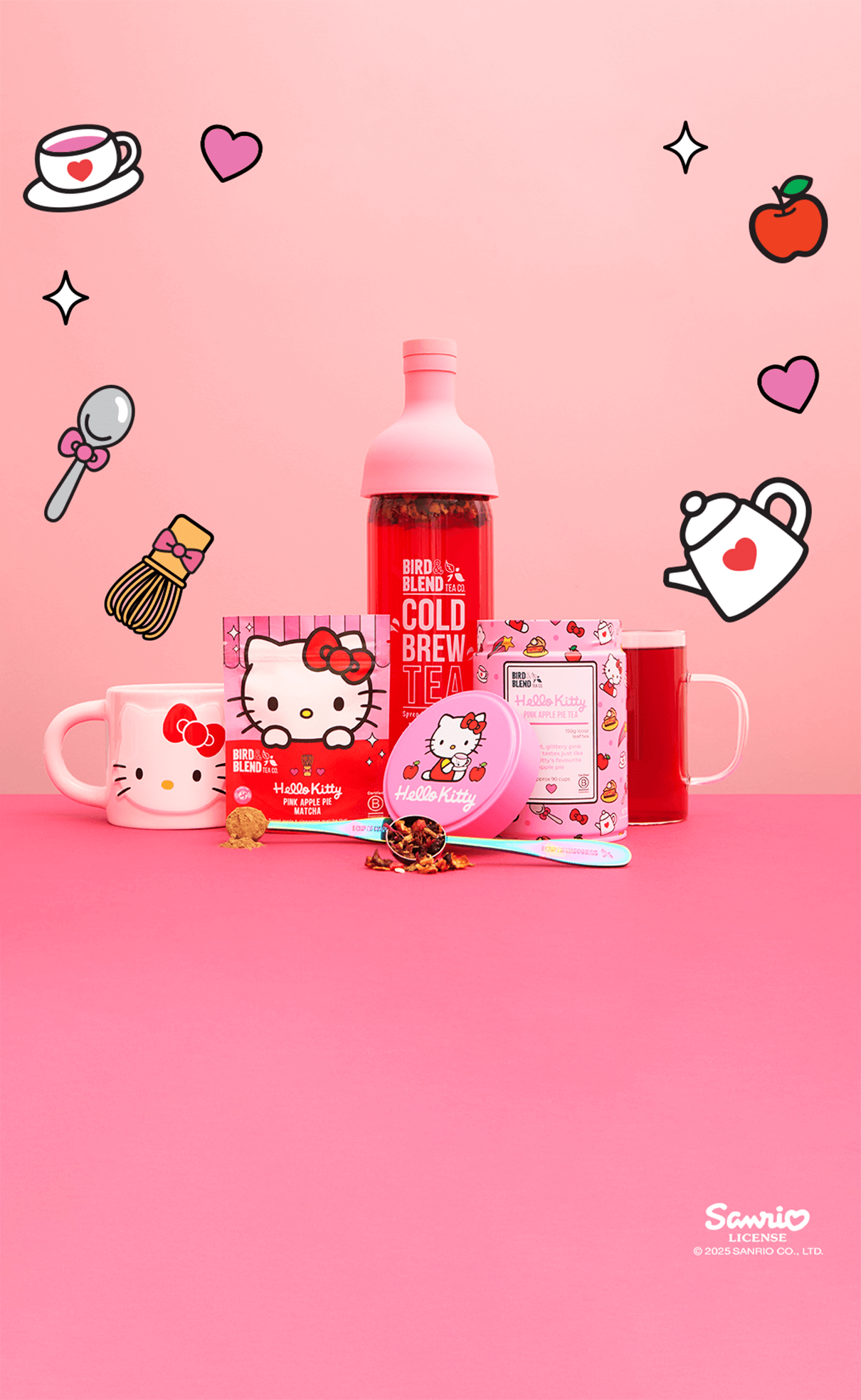 hello kitty pink apple pie tea and matcha
