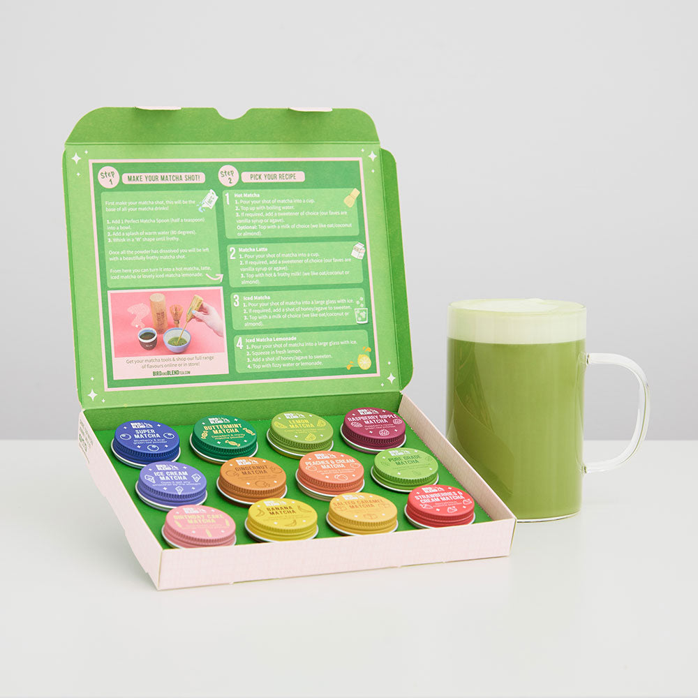 magical matcha selection box with matcha lattes