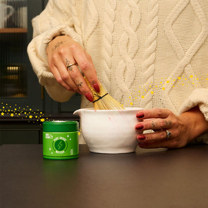 matcha ceramic bowl being used