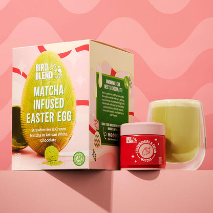 strawberries and cream matcha tea and matcha easter egg