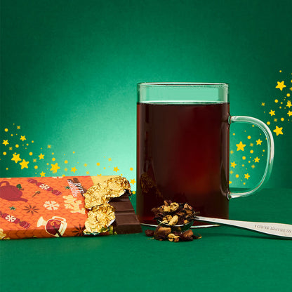 mulled cider tea infused chocolate bar with hot tea