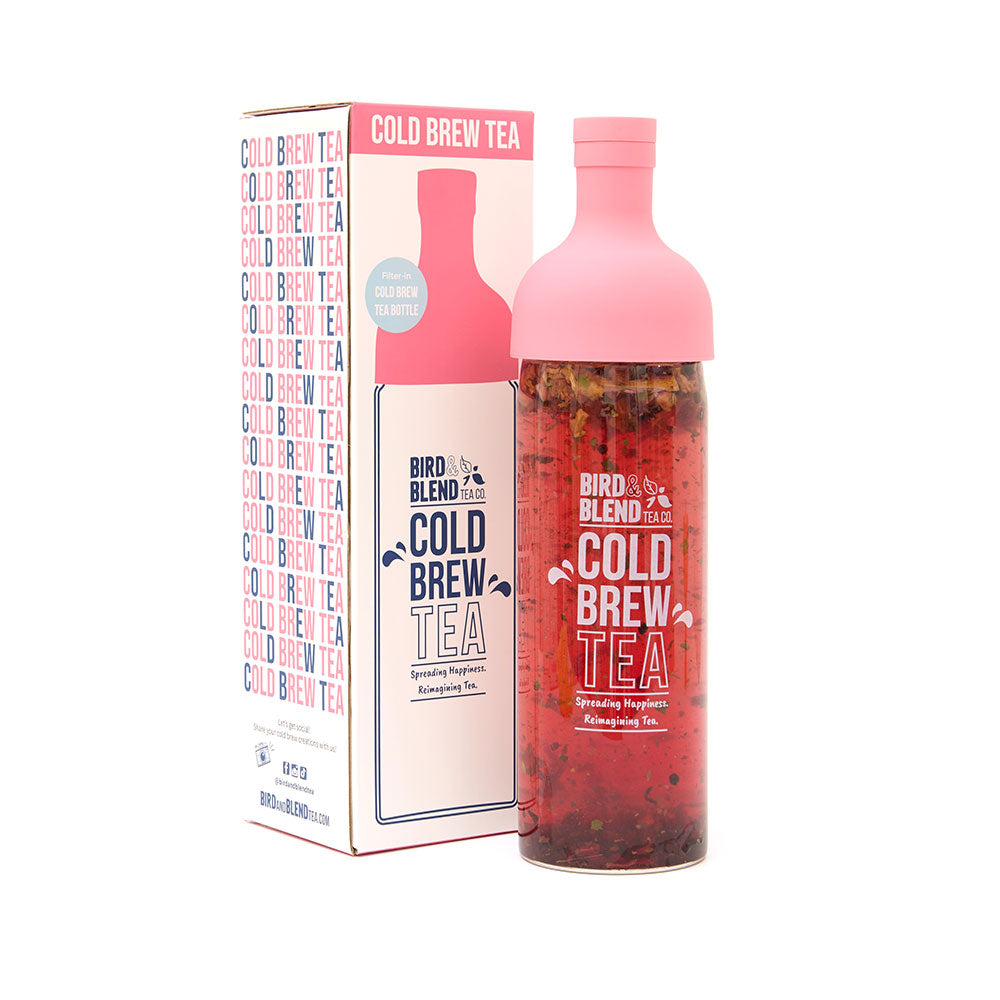 pink cold brew bottle with box