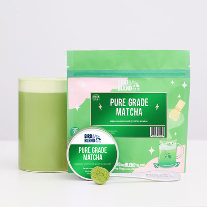 pure grade matcha tea tin and pouch
