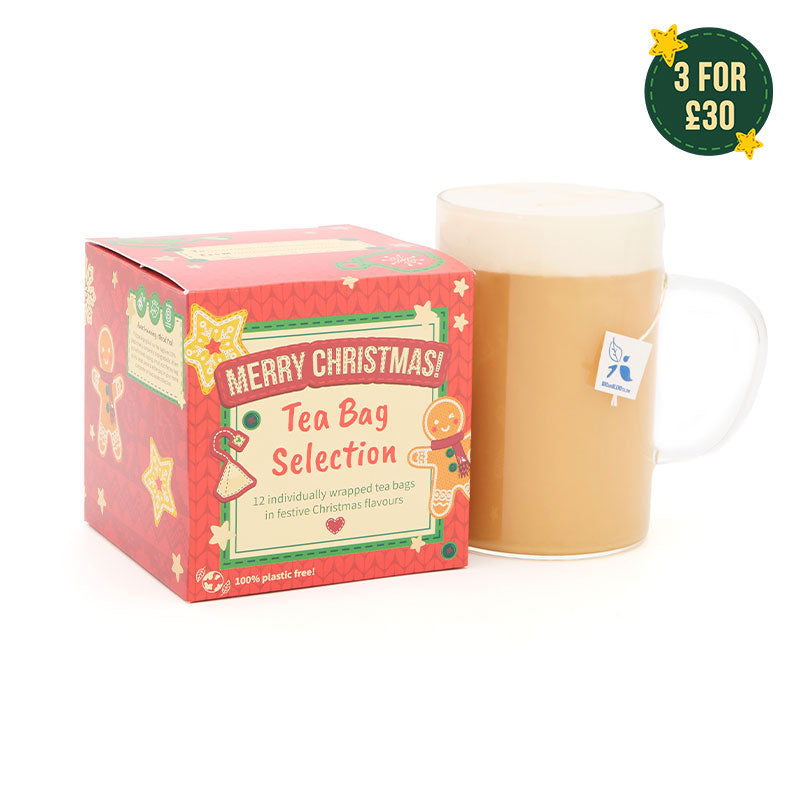 red christmas tea cube with hot tea