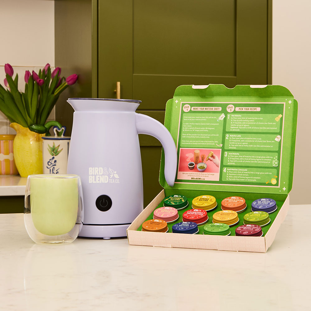 Soft Lilac matcha latte magic whisk with magical matcha selection box