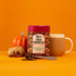 spiced pumpkin chai loose leaf black tea 150g gift tin & perfect tea spoon & pumpkin & chai spices & hot chai latte