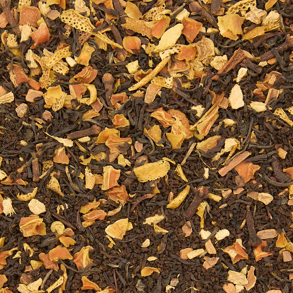 spiced pumpkin chai loose leaf tea flatlay