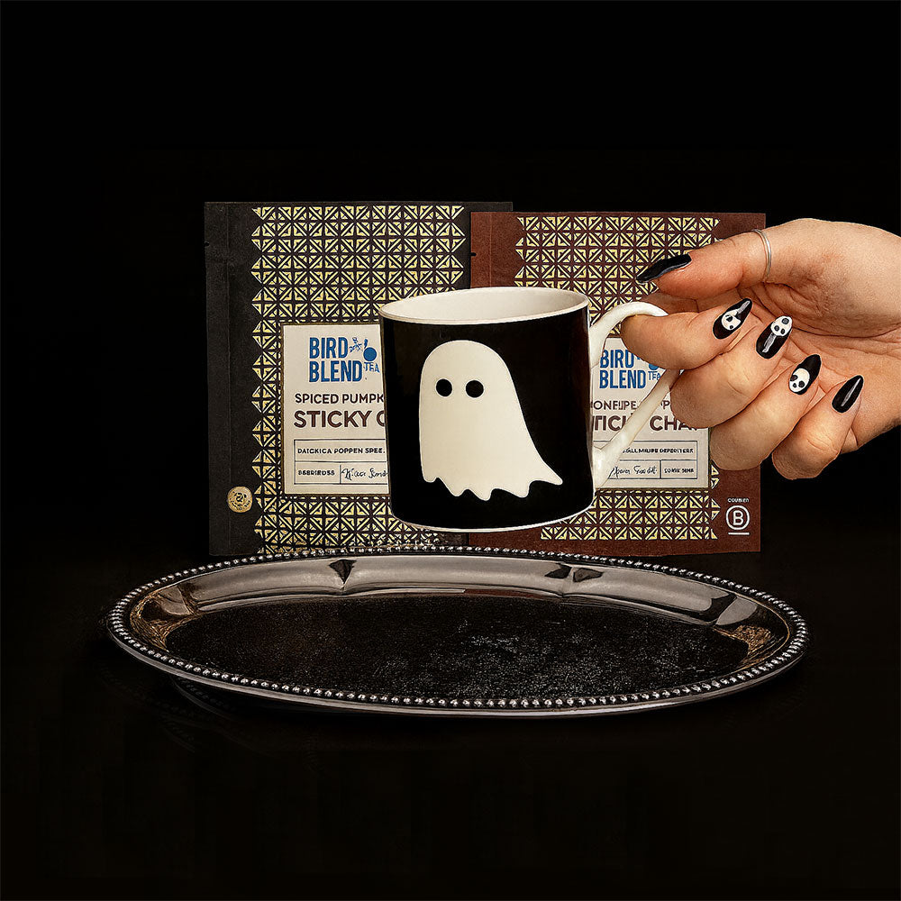 spooky sticky chai with ghost mug