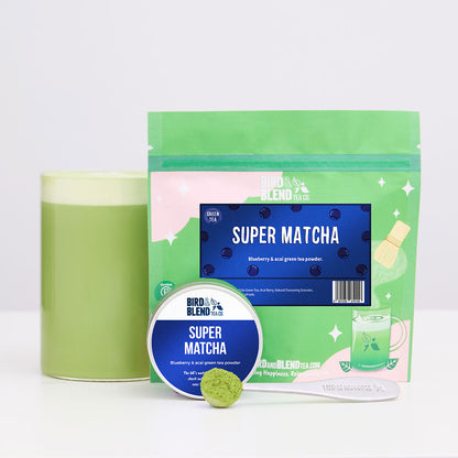 super matcha tea tin and pouch