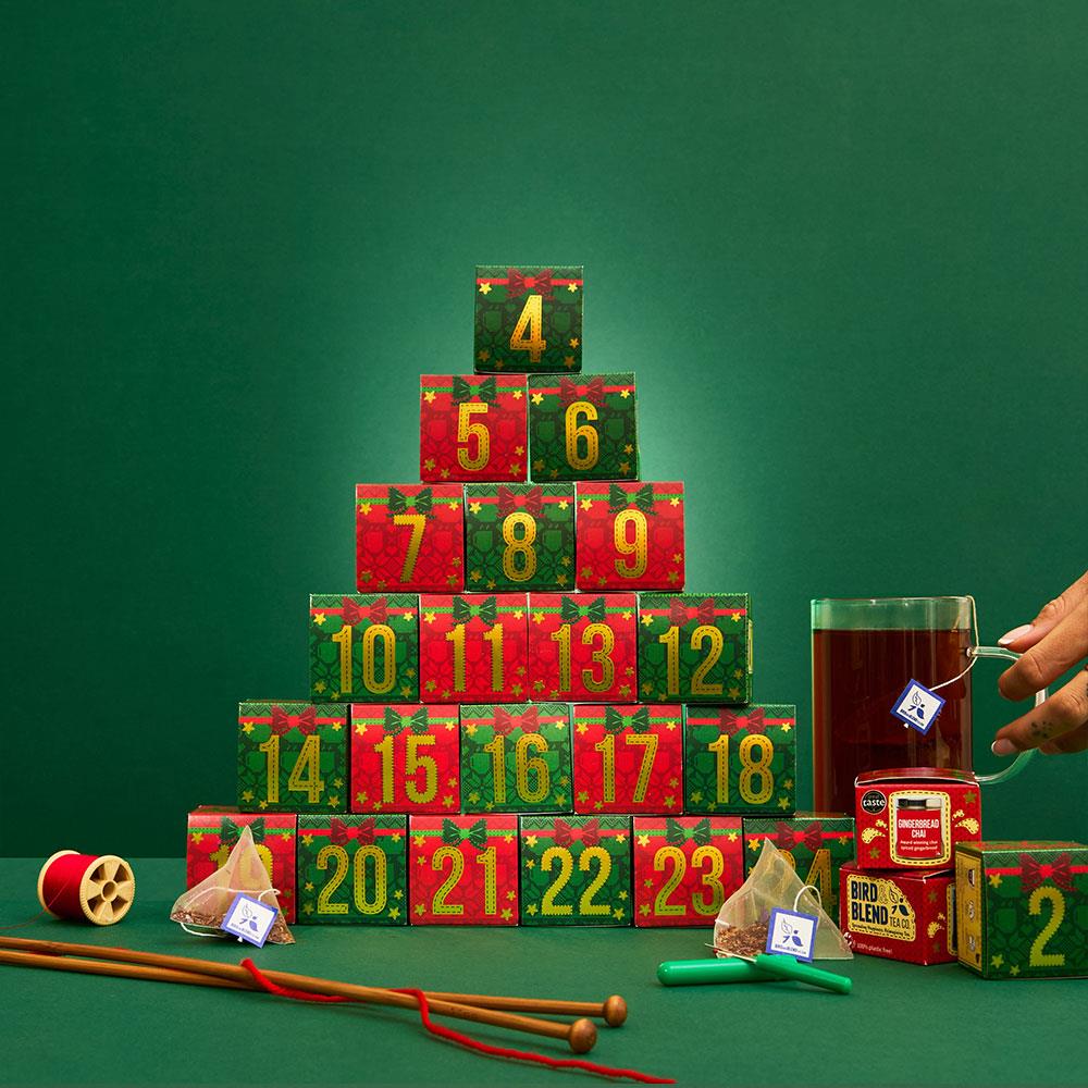 tea advent calendar cubes stacked with hot tea
