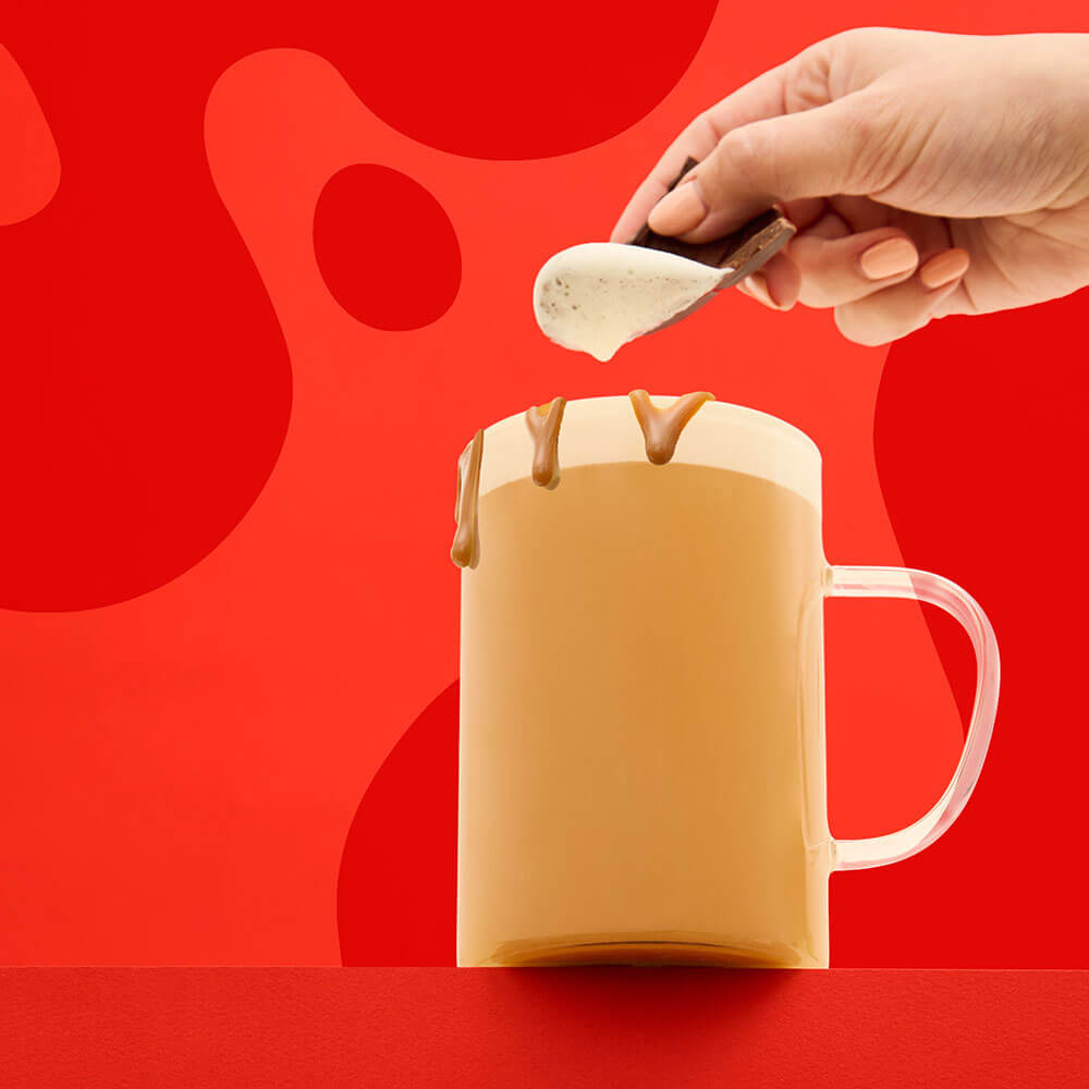 toffee chai tea latte with dark chocolate easter egg