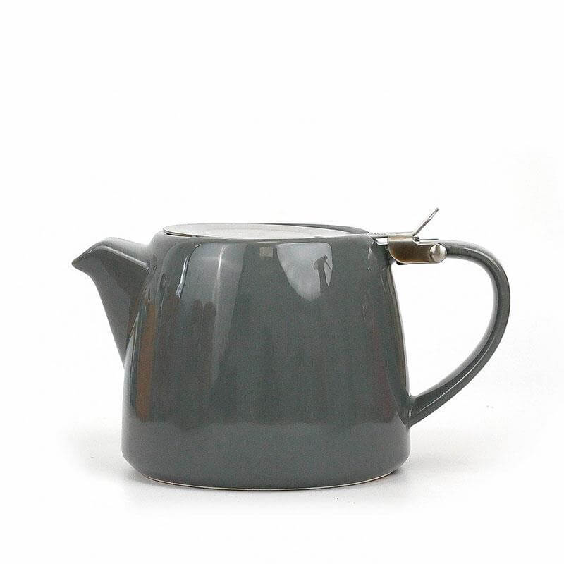 grey loose leaf tea pot with infuser