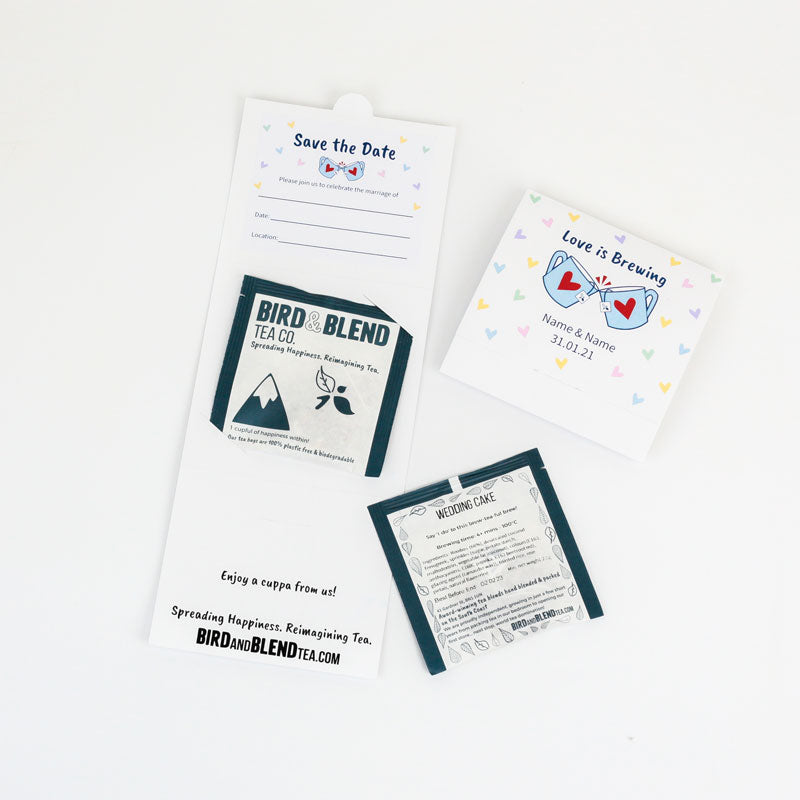 wedding save the date tea cards pastel hearts design